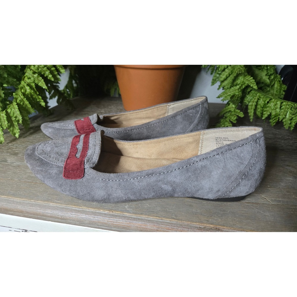 G.H. Bass & Co Gray Suede Penny Loafer Ballet Flats Burgundy 9.5M